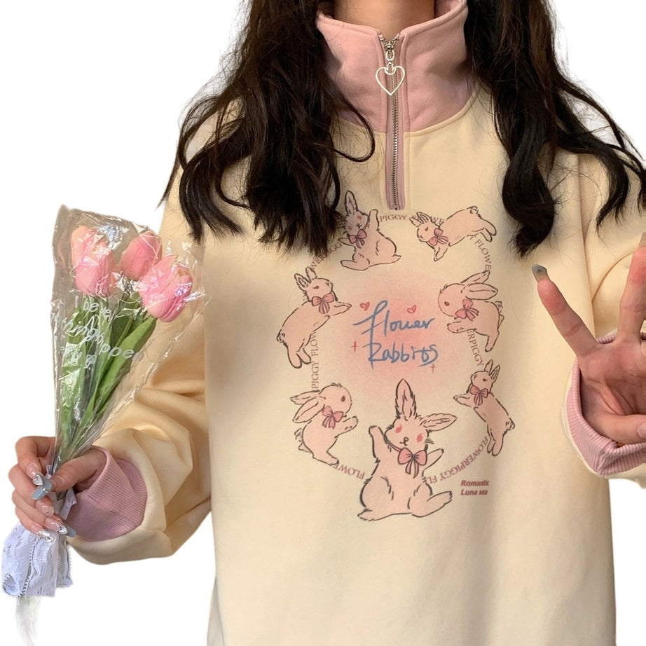 Y2k Kawaii Contrast Zipper Hoodie