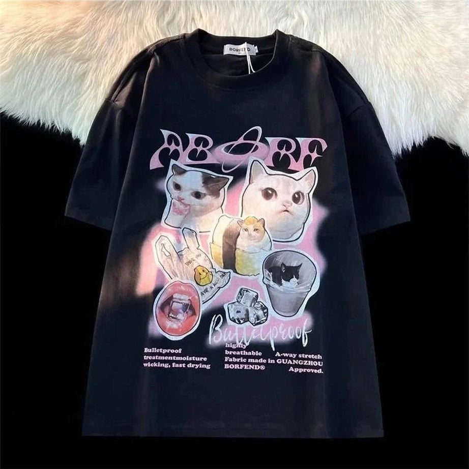 Y2k Kawaii Galaxy Cat T-Shirt