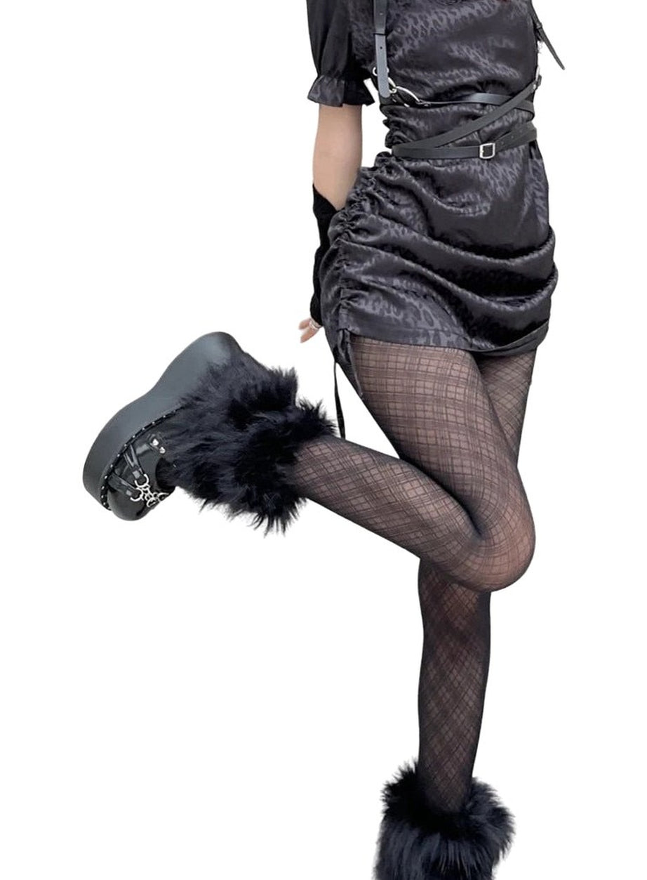 Y2k Kawaii Goth Plaid Fishnet Tights