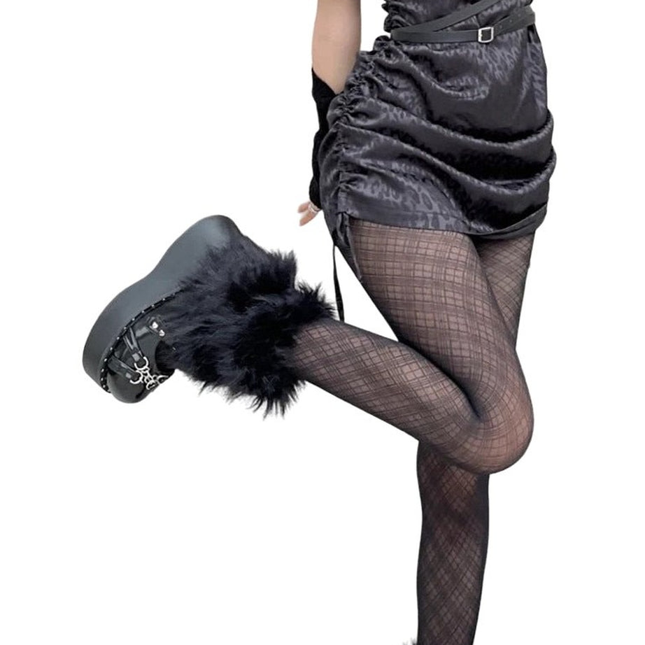 Y2k Kawaii Goth Plaid Fishnet Tights