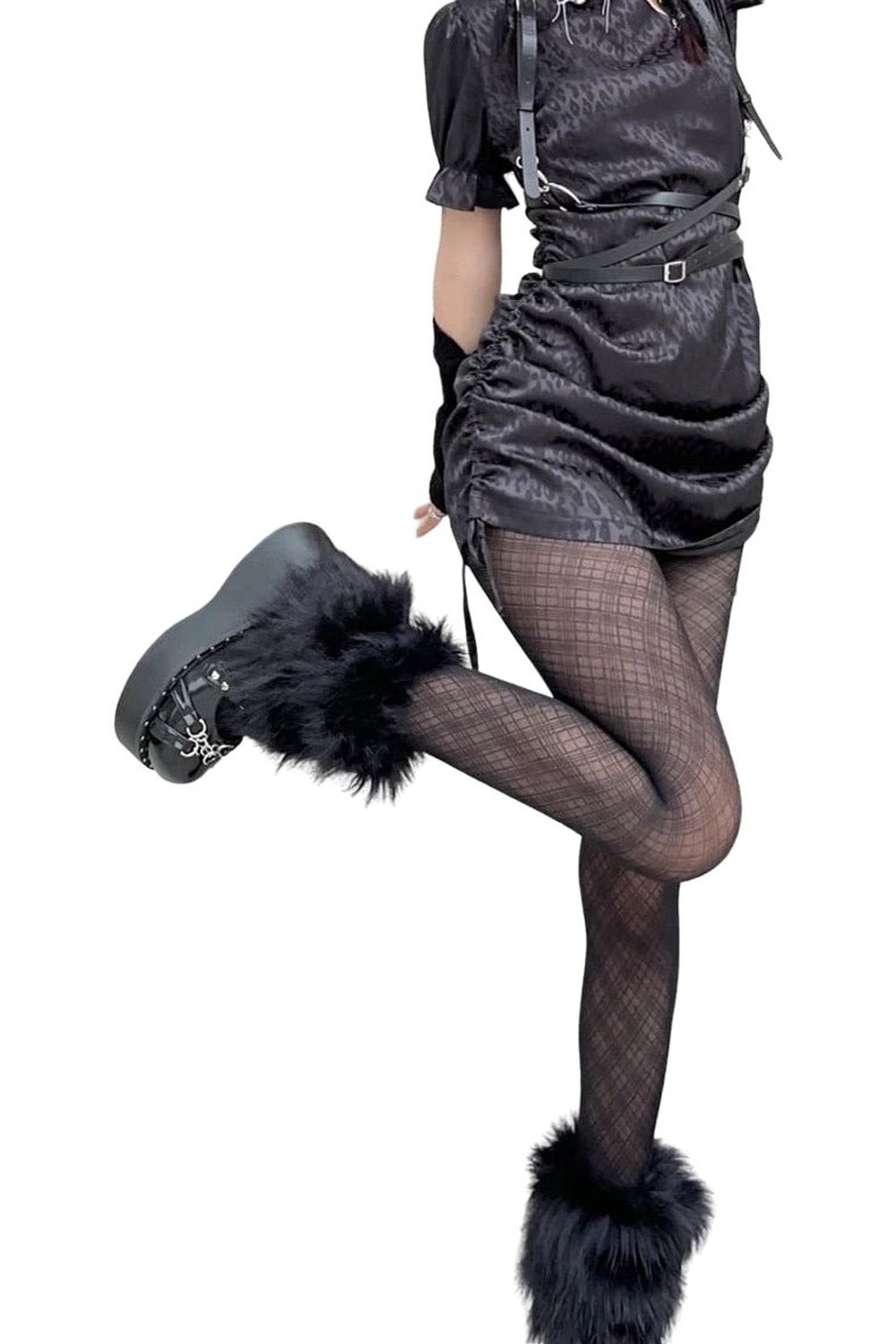 Y2k Kawaii Goth Plaid Fishnet Tights