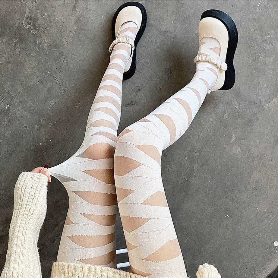 Y2k Kawaii Goth Zebra Pattern Tights