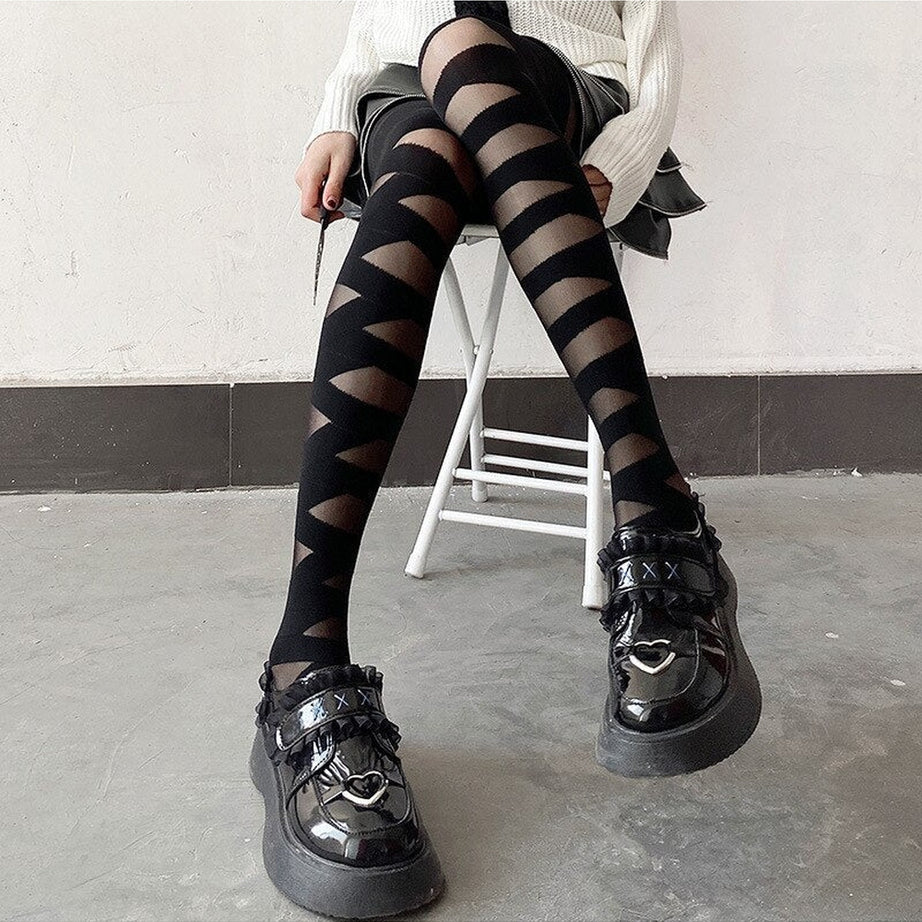 Y2k Kawaii Goth Zebra Pattern Tights