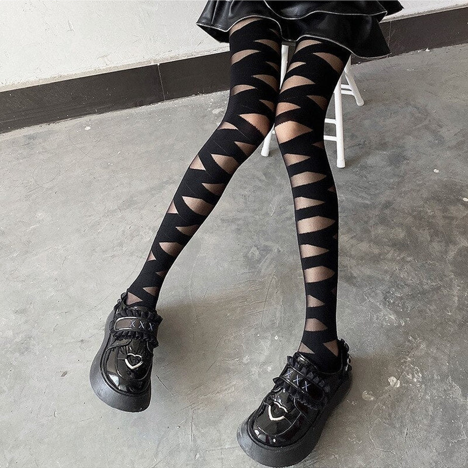 Y2k Kawaii Goth Zebra Pattern Tights