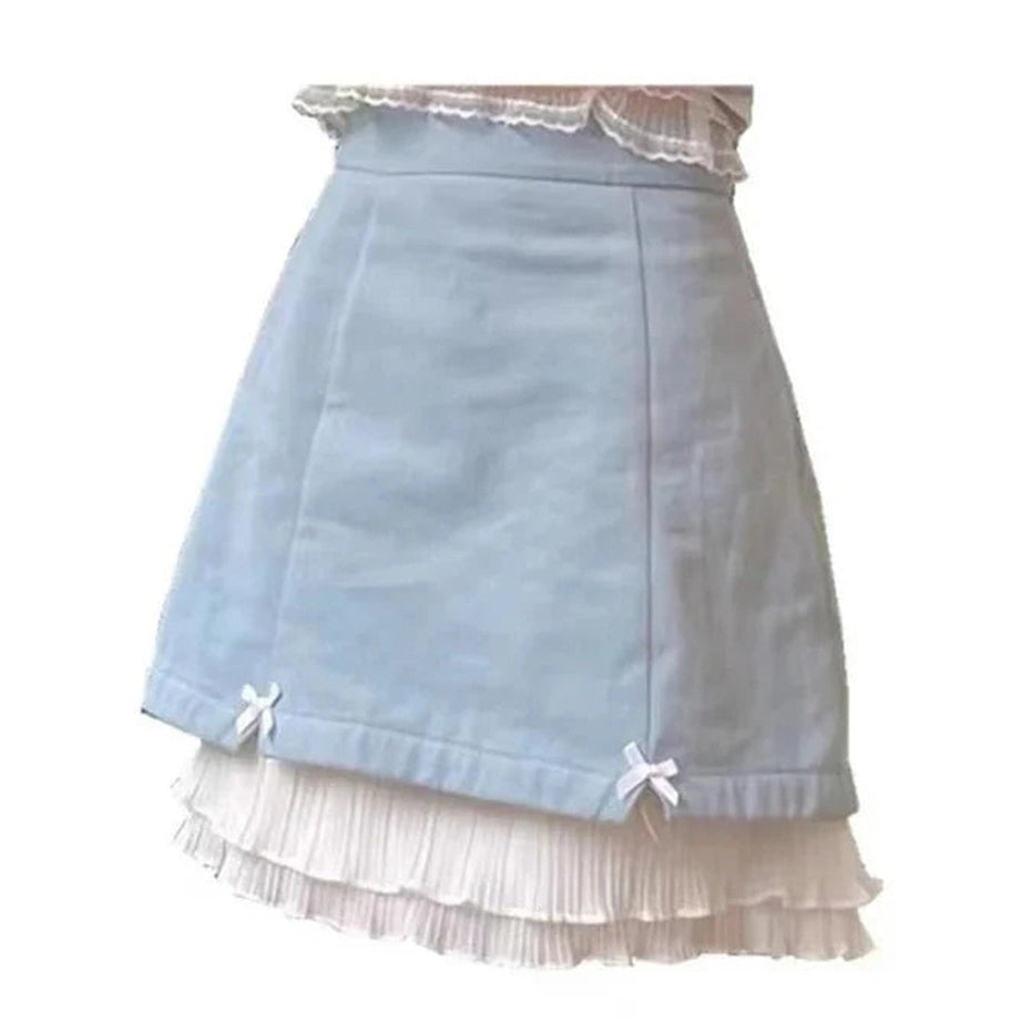 Y2k Kawaii Lace Patchwork Denim Skirt