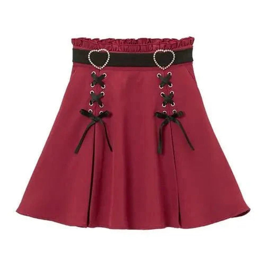 Y2k Kawaii Lace-Up Ruched Skirt