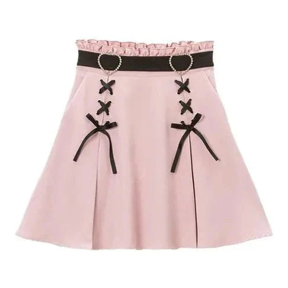 Y2k Kawaii Lace-Up Ruched Skirt