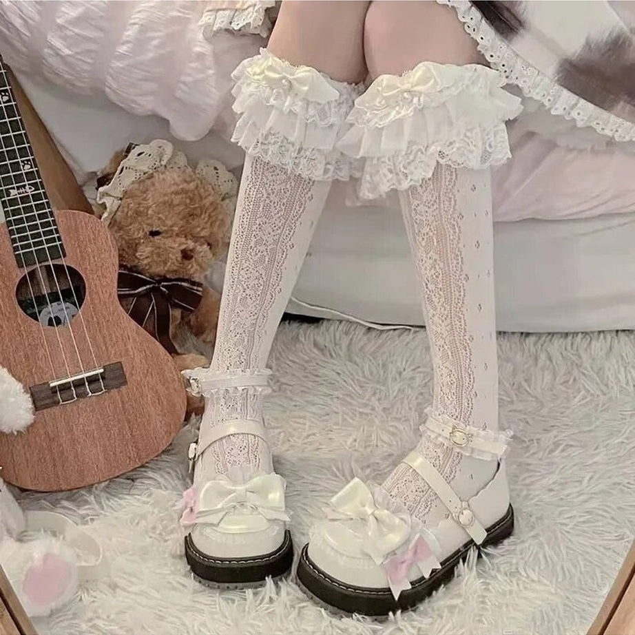 Y2k Kawaii Layered Bow Stockings