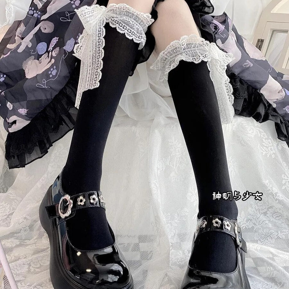 Y2k Kawaii Layered Bow Stockings