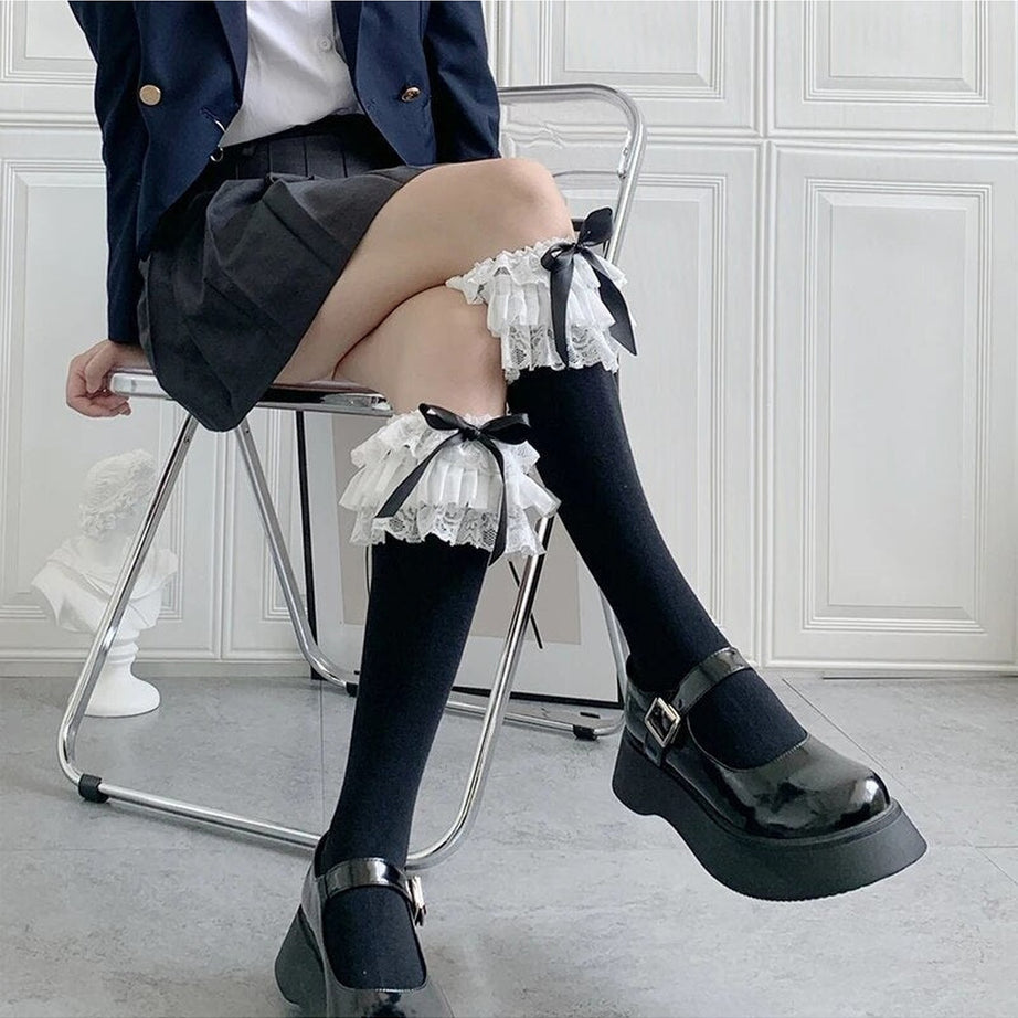 Y2k Kawaii Layered Bow Stockings