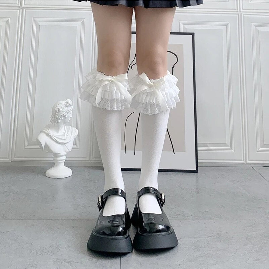 Y2k Kawaii Layered Bow Stockings