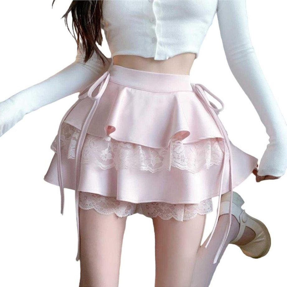 Y2k Kawaii Pink Ruffle Mini Skirt