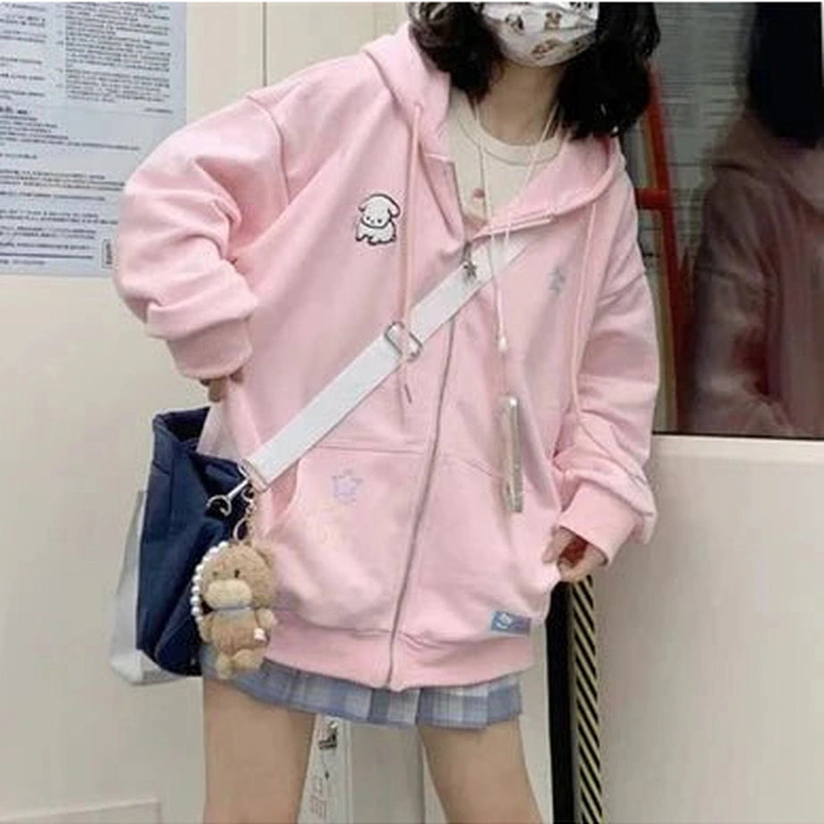 Y2k Kawaii Pink Zip Up Hoodie