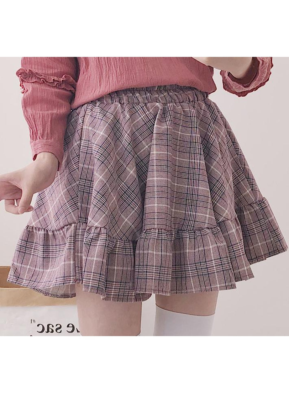 Y2k Kawaii Plaid ruffle mini skirt