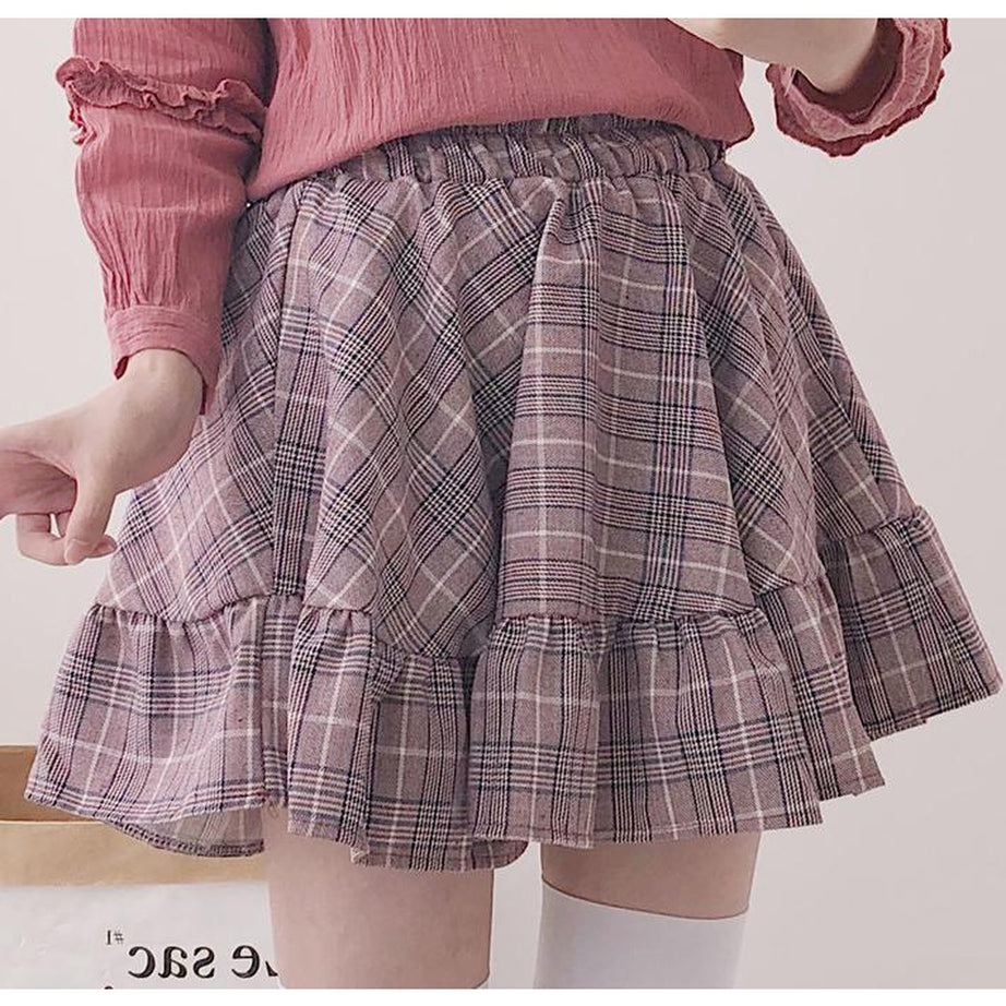 Y2k Kawaii Plaid ruffle mini skirt