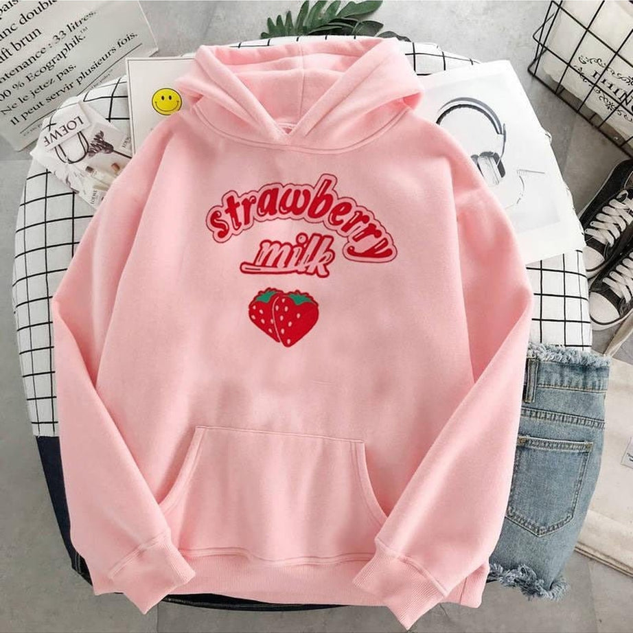 Y2k Kawaii Strawberry Milk Hoodie
