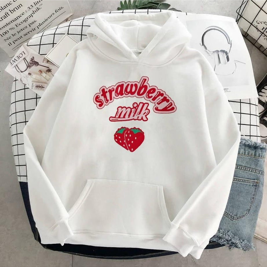 Y2k Kawaii Strawberry Milk Hoodie