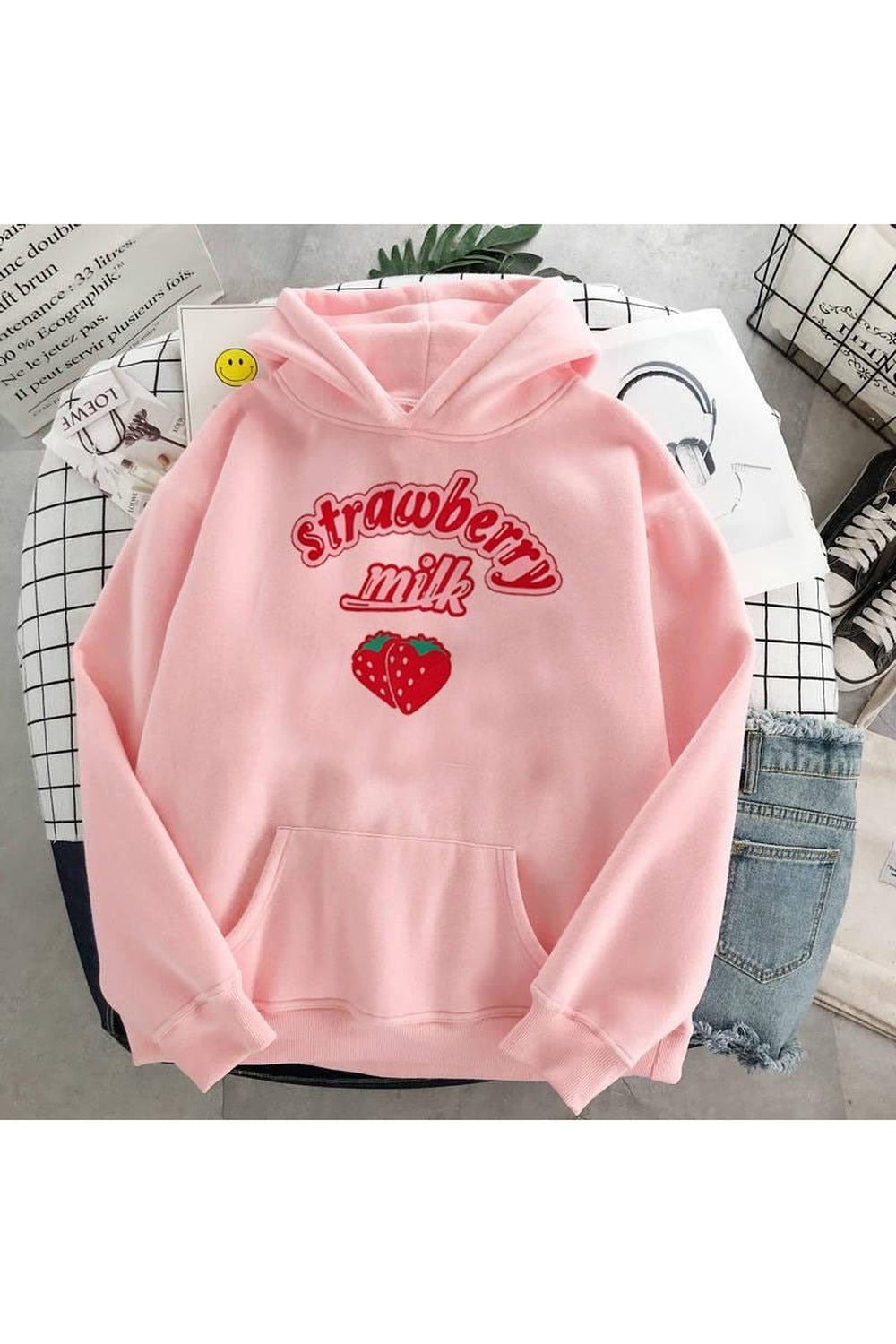 Y2k Kawaii Strawberry Milk Hoodie