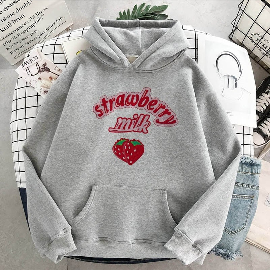 Y2k Kawaii Strawberry Milk Hoodie