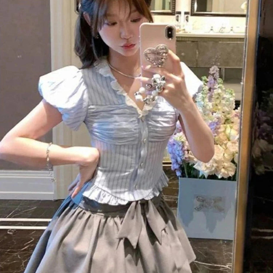 Y2k Kawaii Stripe Suit Set