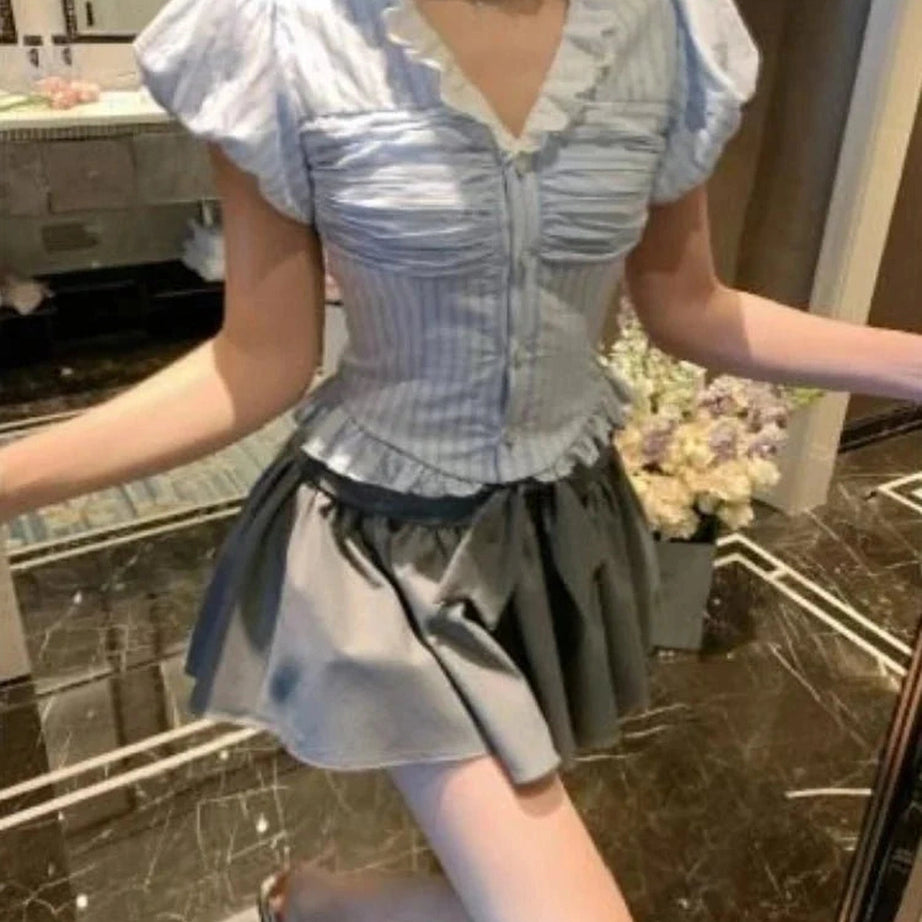 Y2k Kawaii Stripe Suit Set