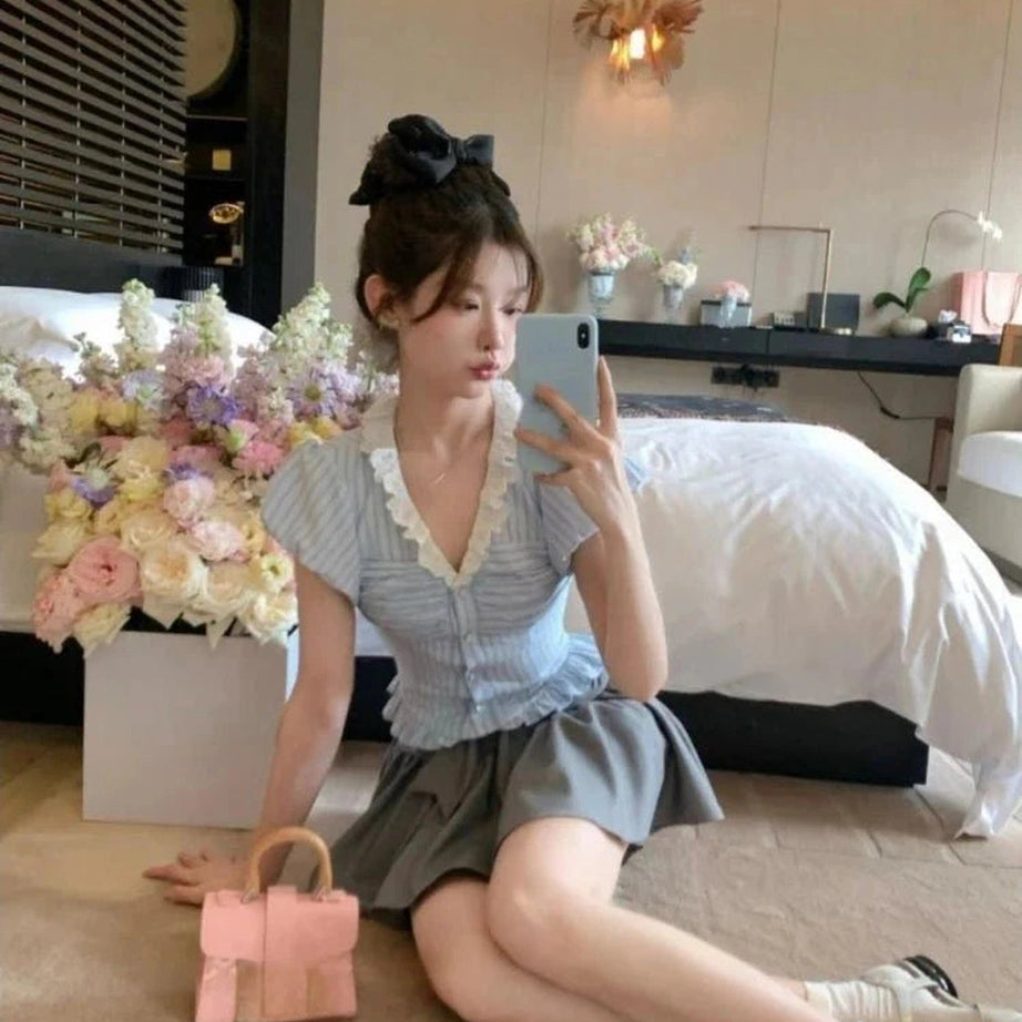 Y2k Kawaii Stripe Suit Set