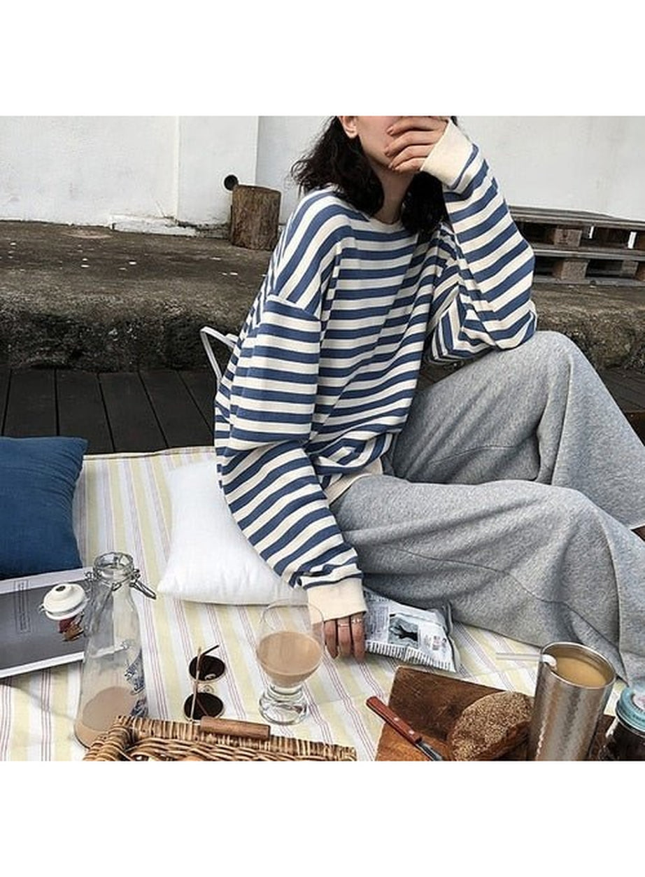 Y2k Kawaii Striped Cotton Sweatshirt