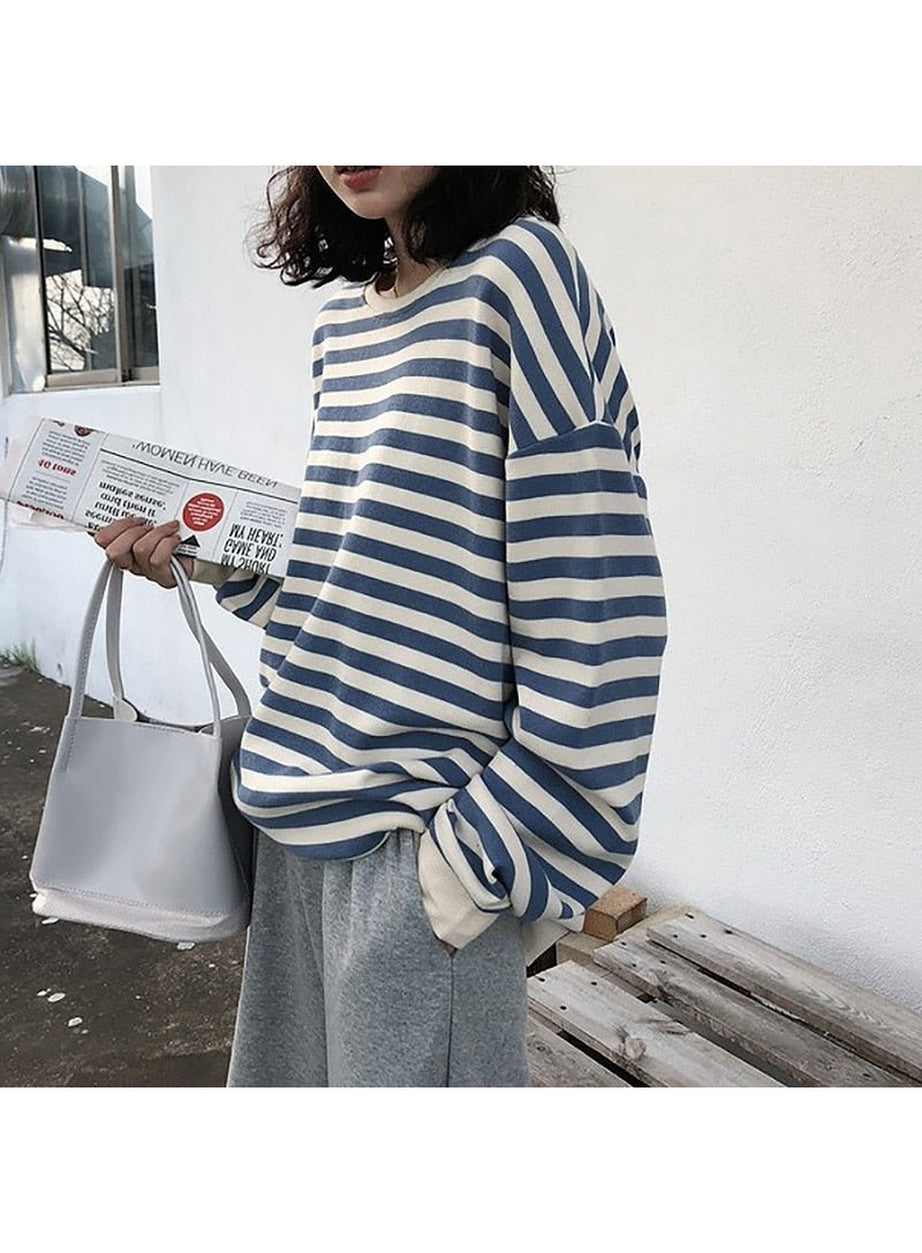 Y2k Kawaii Striped Cotton Sweatshirt