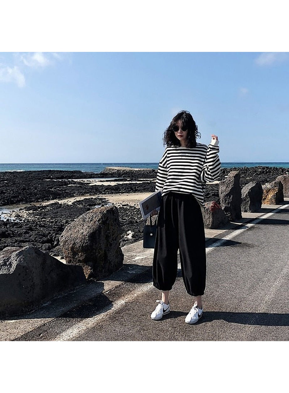 Y2k Kawaii Striped Cotton Sweatshirt