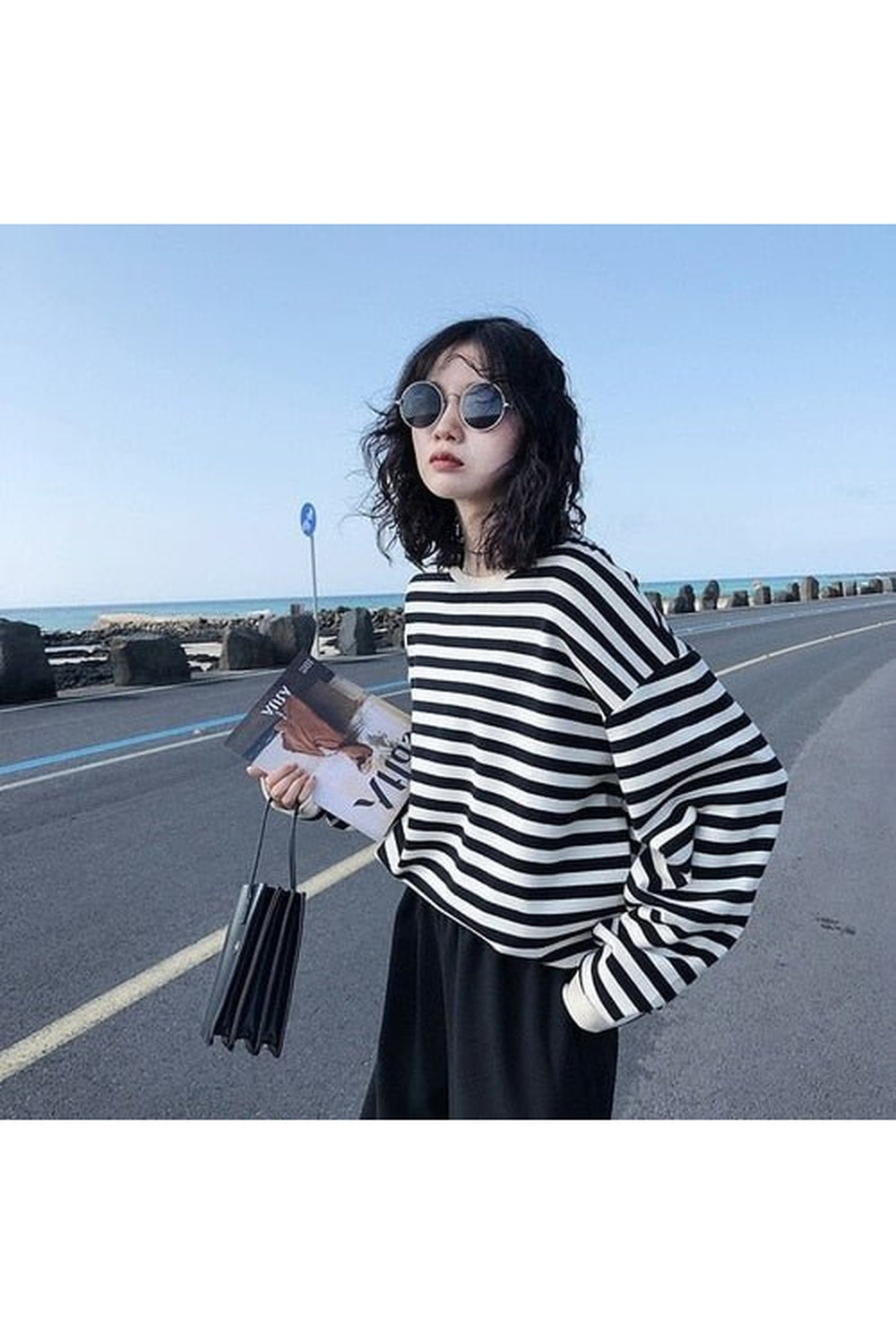 Y2k Kawaii Striped Cotton Sweatshirt