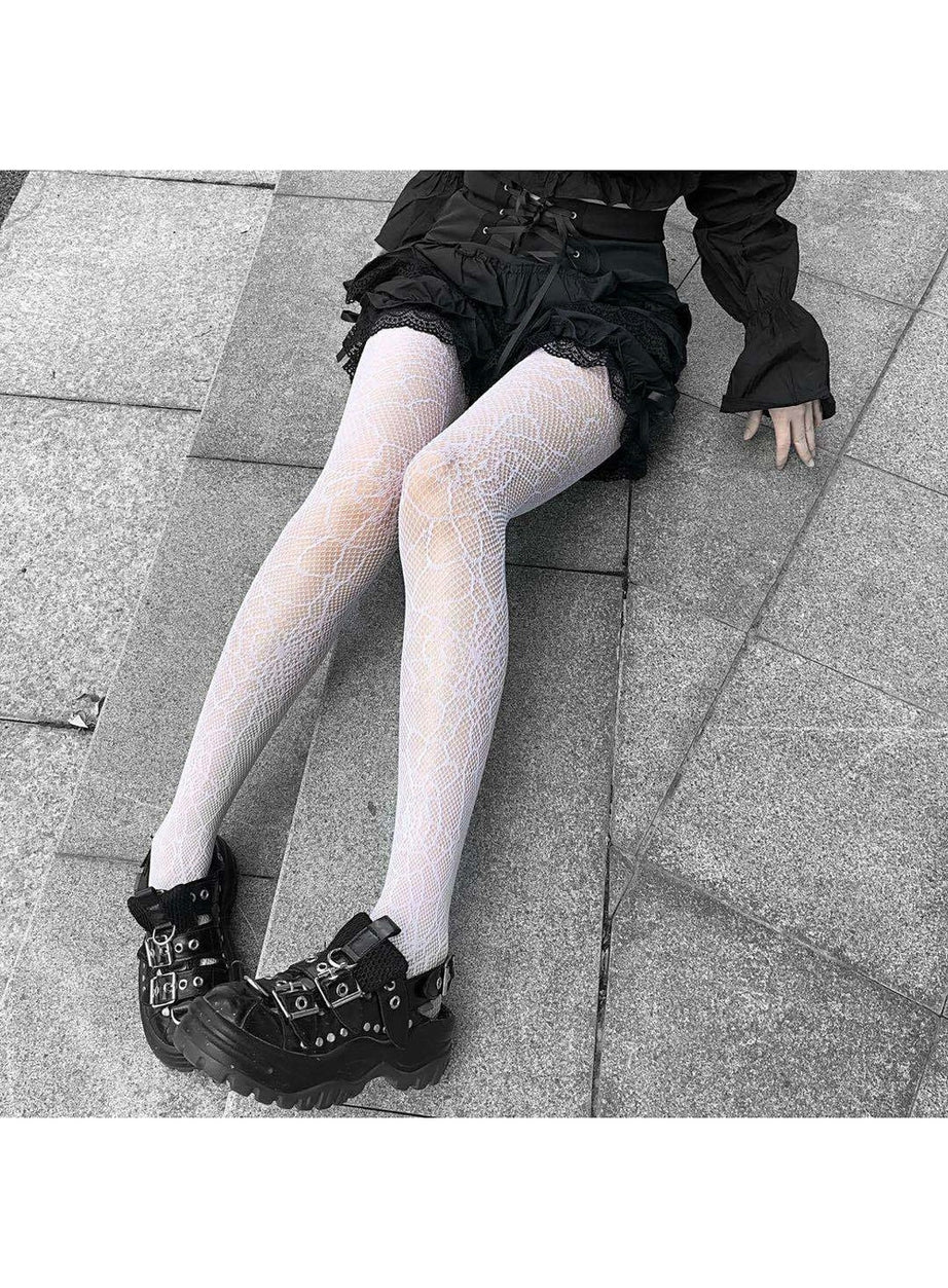 Y2k Kawaii White Gothic Tights Fishnet