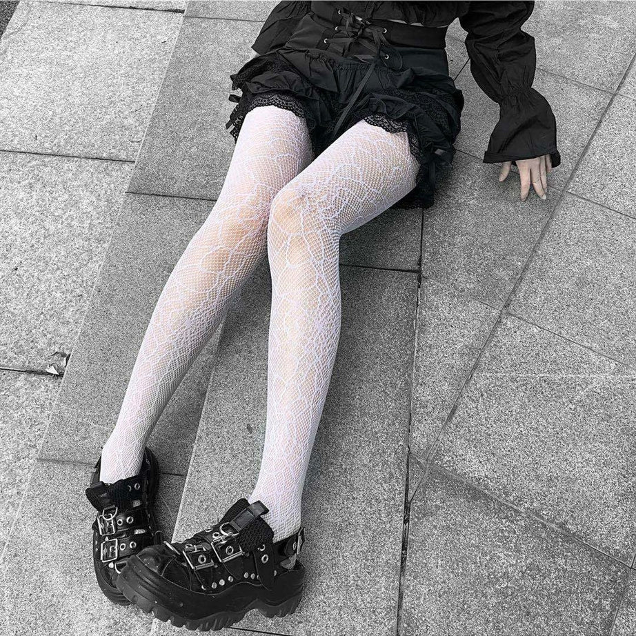 Y2k Kawaii White Gothic Tights Fishnet