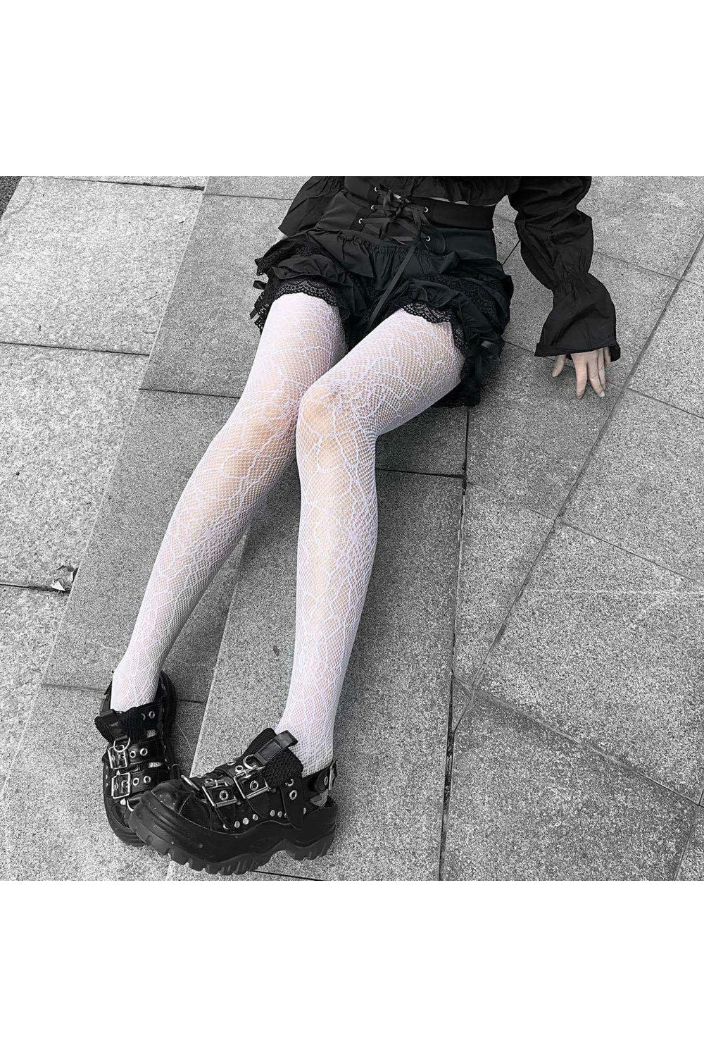 Y2k Kawaii White Gothic Tights Fishnet