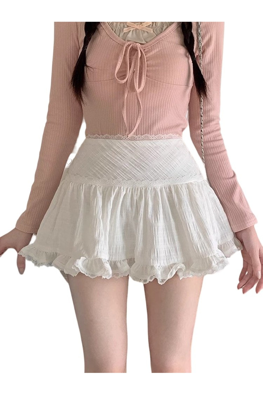 Y2k Kawaii White Lace Ruffle Mini Skirt