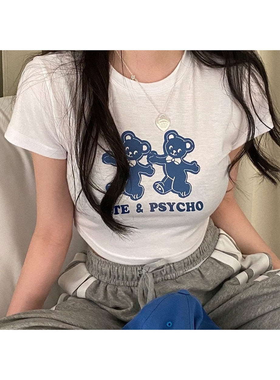Y2k Kidcore Bear Print Crop Top