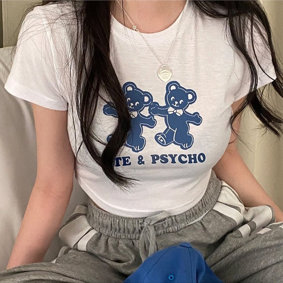 Y2k Kidcore Bear Print Crop Top
