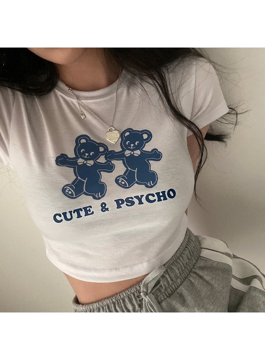 Y2k Kidcore Bear Print Crop Top
