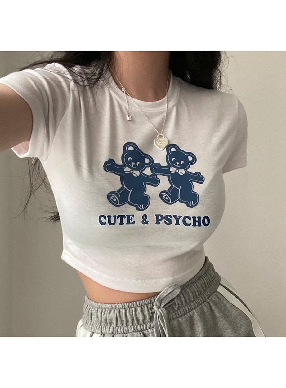 Y2k Kidcore Bear Print Crop Top