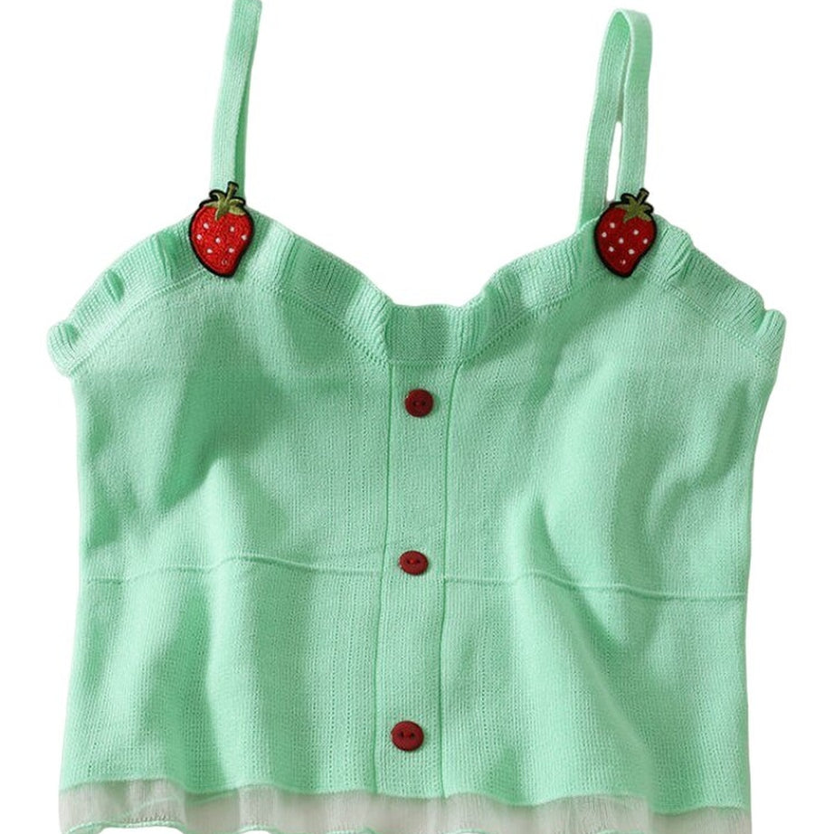 Y2k Knitted Strawberry Camisoles Crop Top