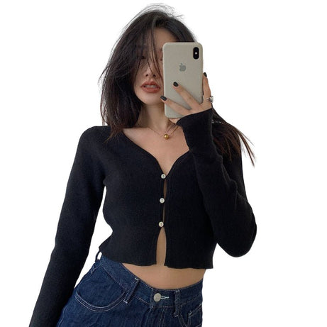 Korean Aesthetic Cropped Cardigan - Cardigans