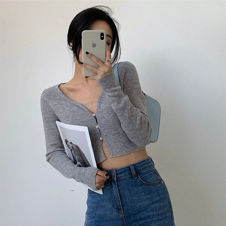 Y2k Korean Aesthetic Cropped Cardigan