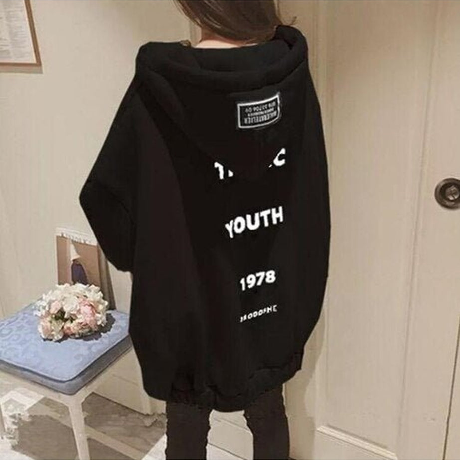 Y2k Korean Back Print Zip Hoodie