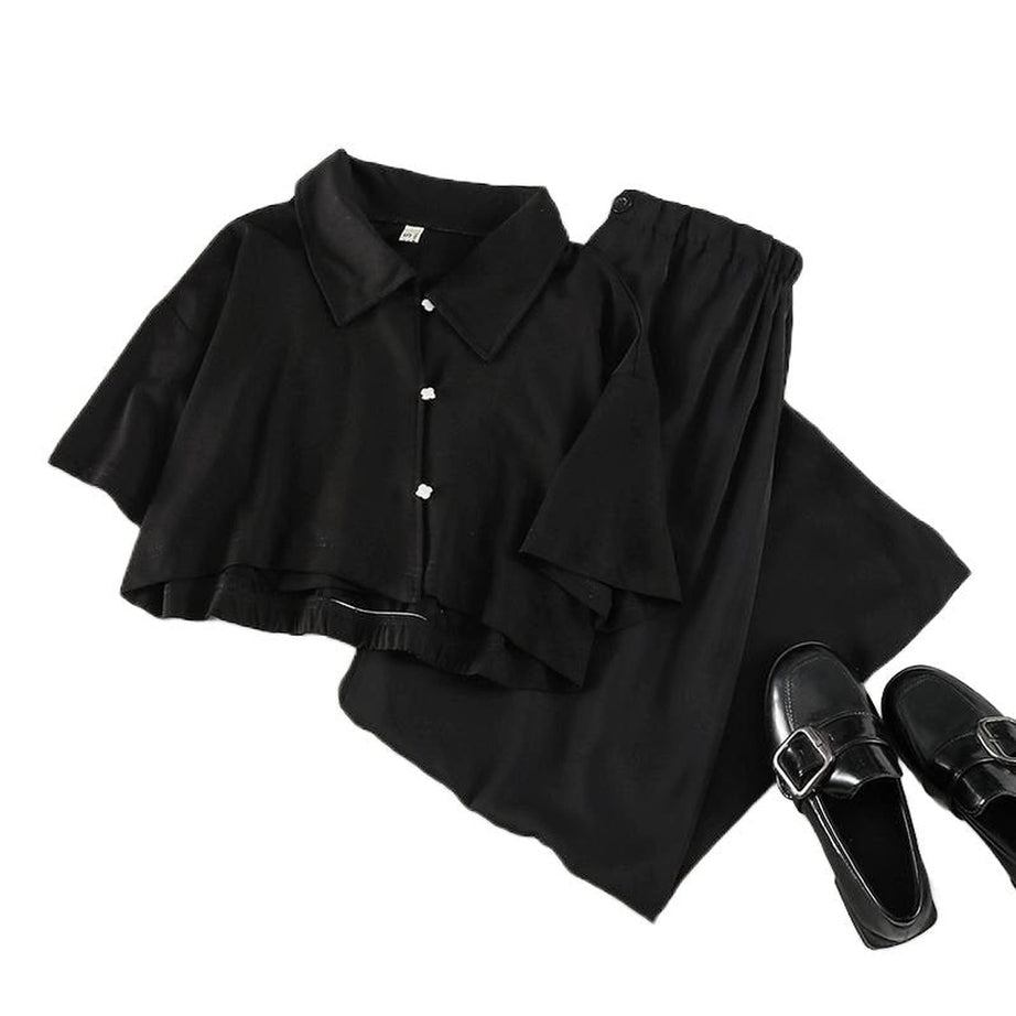 Y2k Korean Black 2 Piece Set Pants & Crop Top