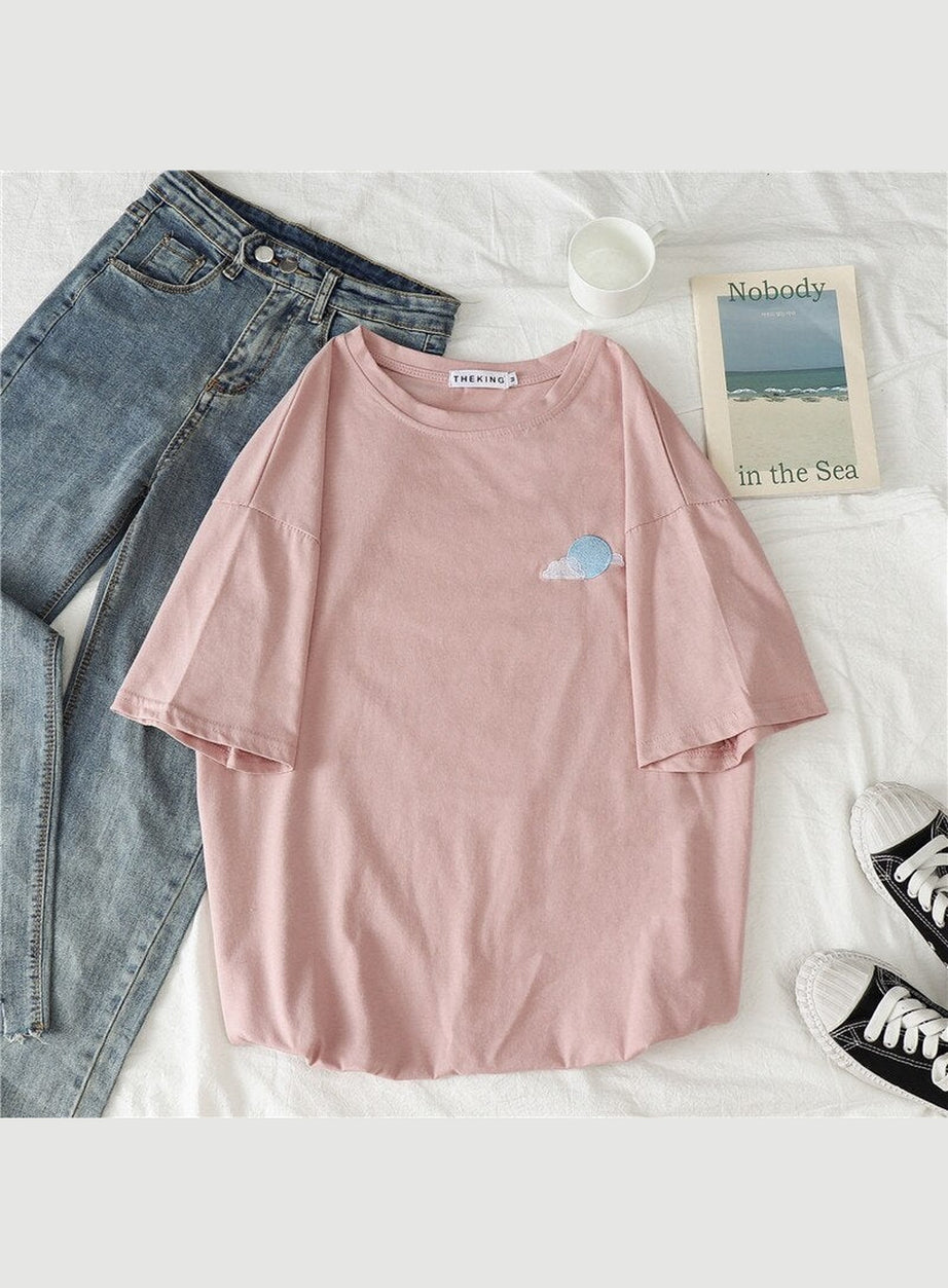 Y2k Korean Casual T-shirt with print