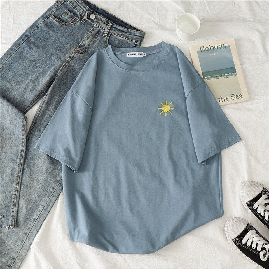 Y2k Korean Casual T-shirt with print