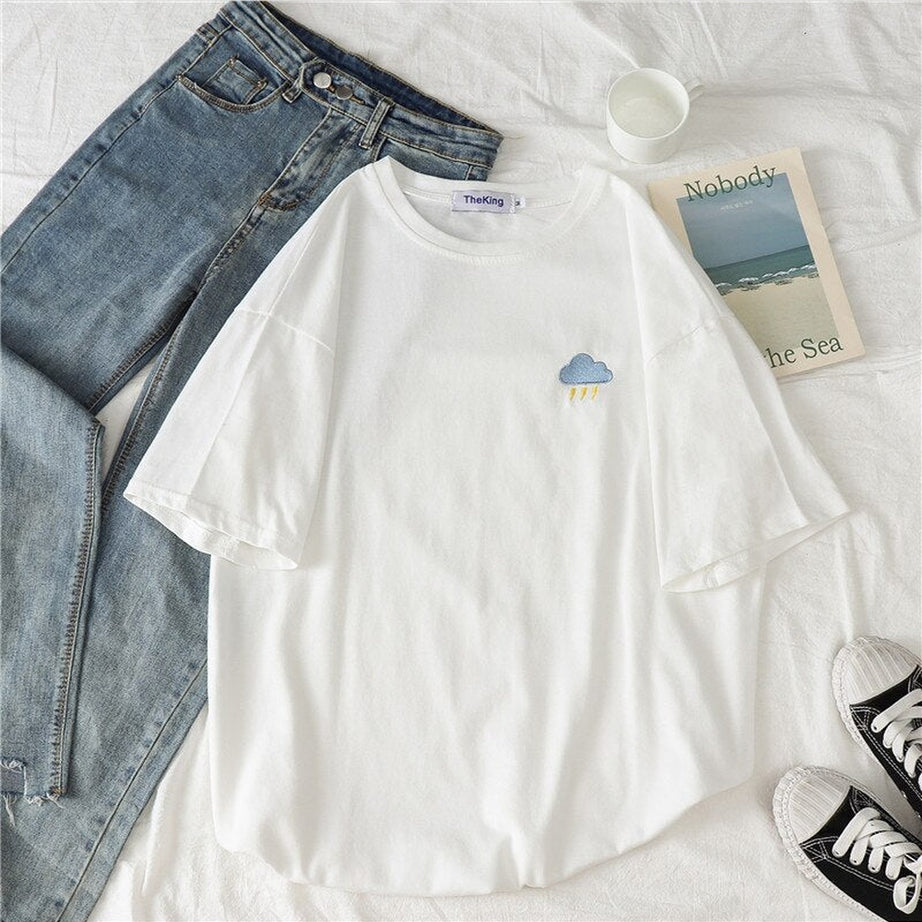 Y2k Korean Casual T-shirt with print