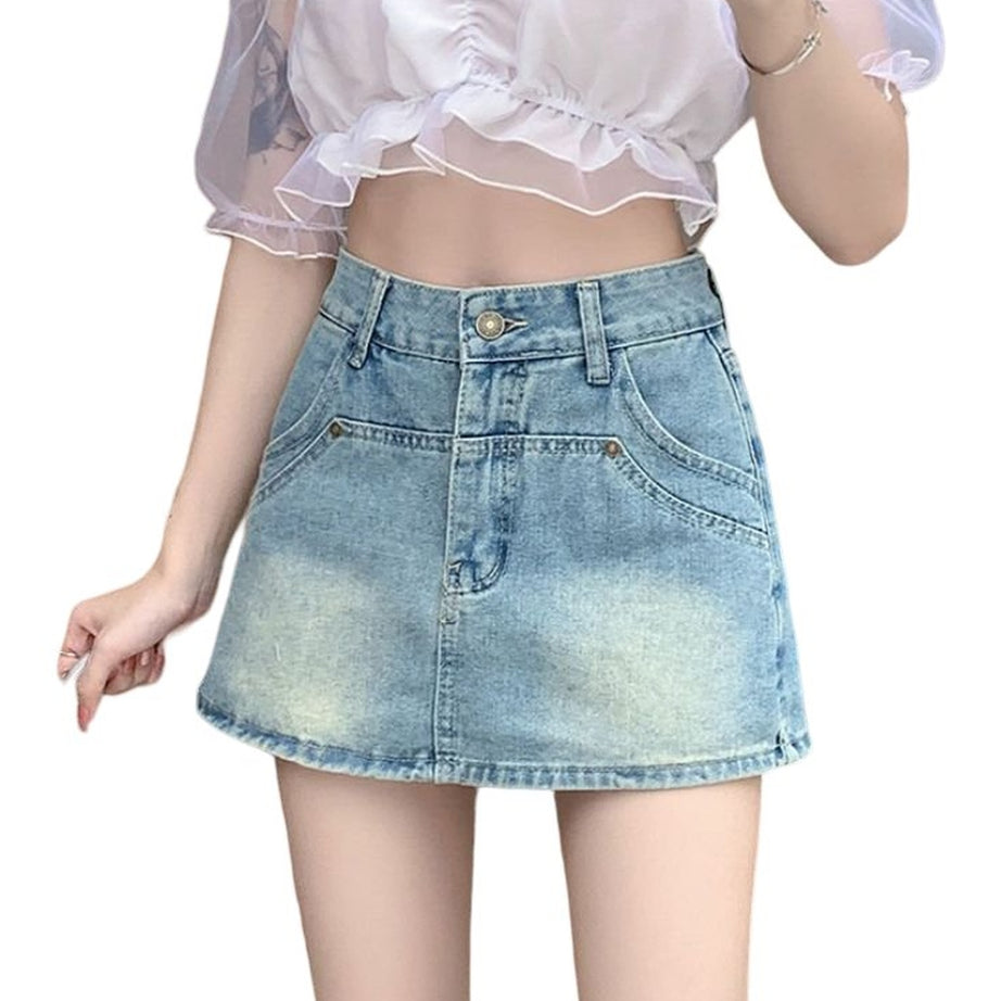 Y2k Korean Denim A-line Mini Skirt