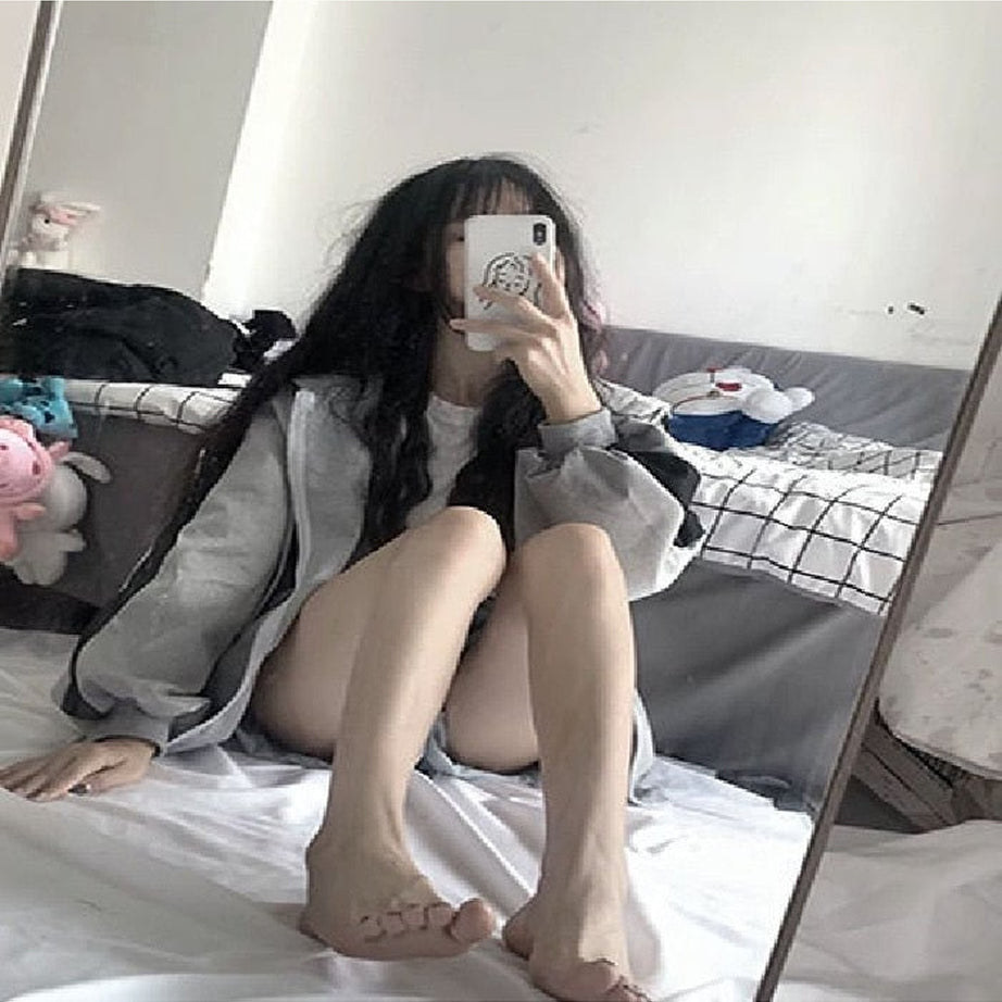 Y2k Korean Gray zip long sleeve sweatshirt