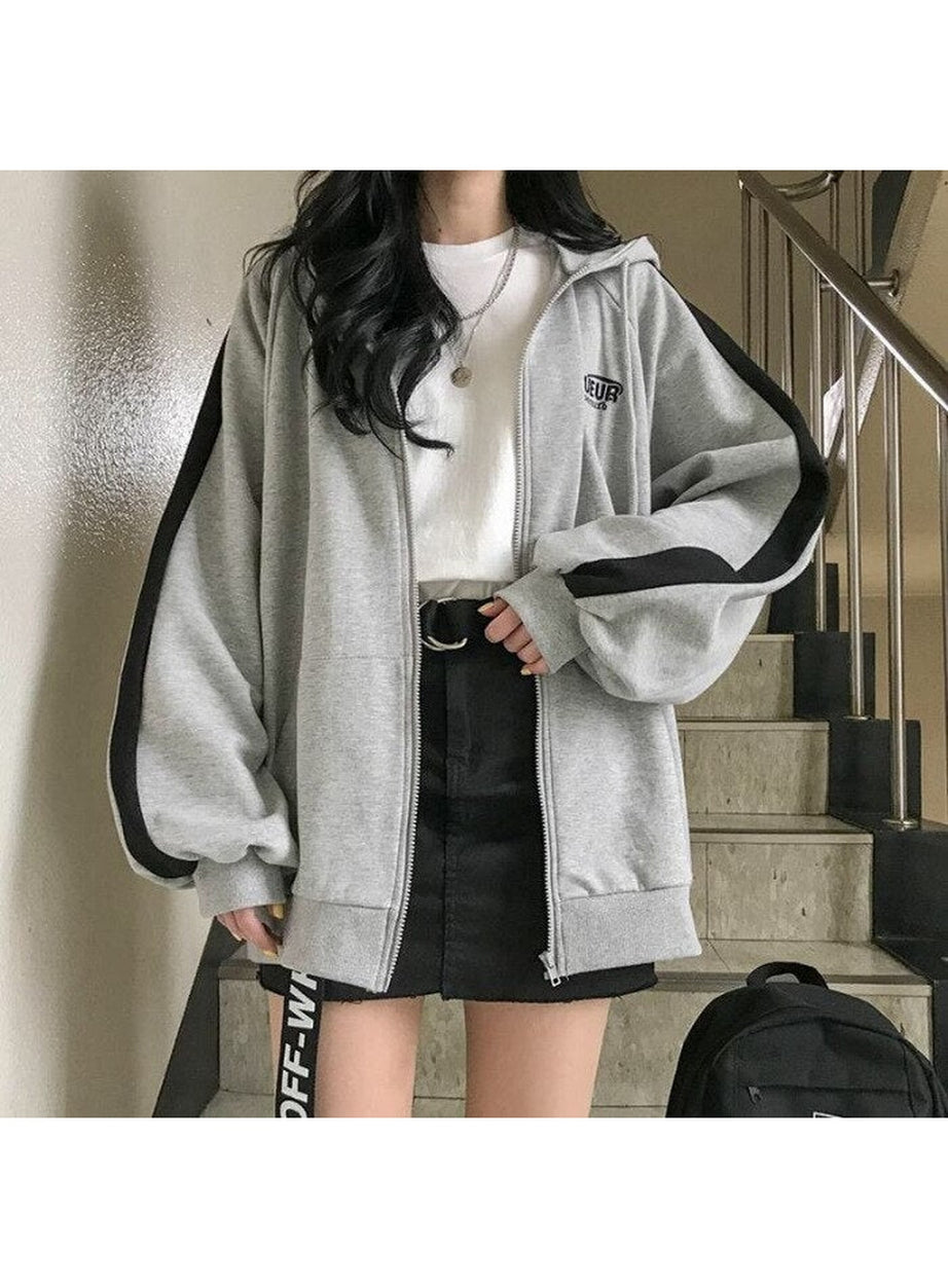 Y2k Korean Gray zip long sleeve sweatshirt