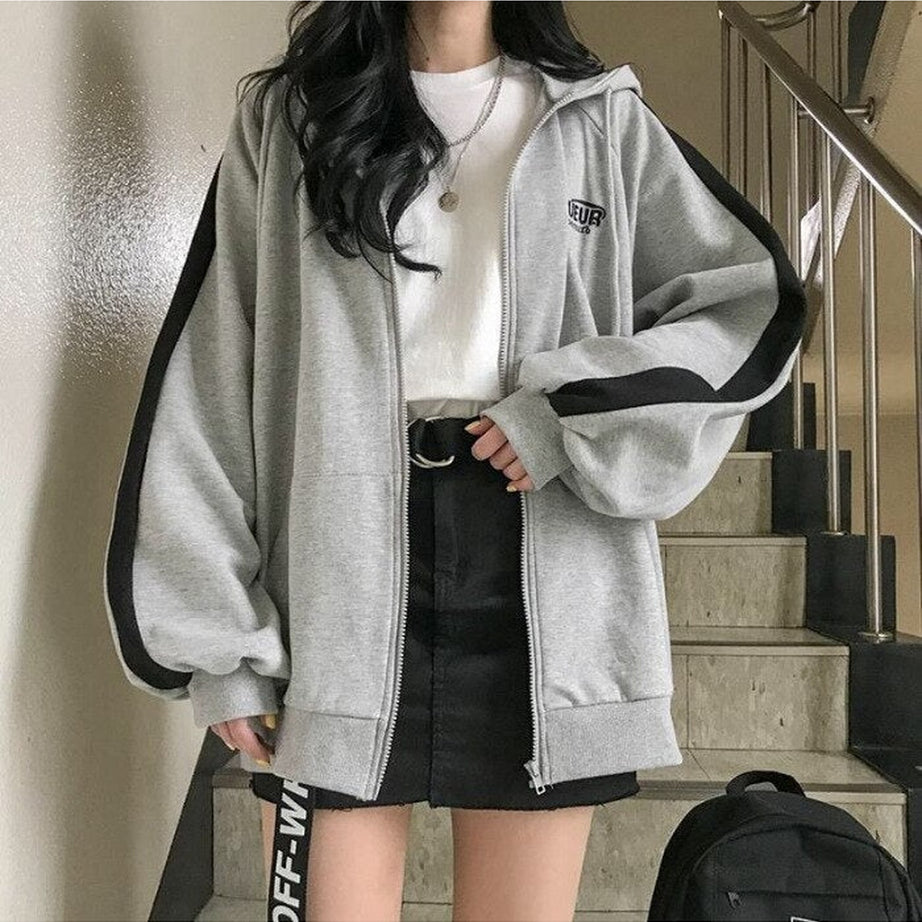 Y2k Korean Gray zip long sleeve sweatshirt